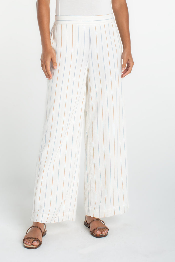 Pull-On Wide Leg Woven Pant | Cream/Blue