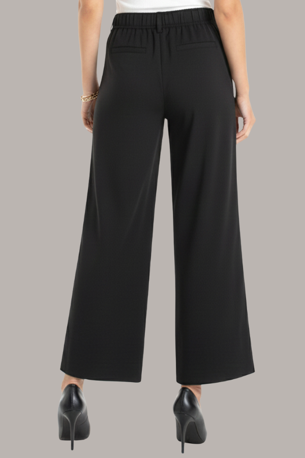 Wide Leg Pleated Trouser | Black