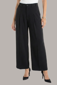 Wide Leg Pleated Trouser | Black