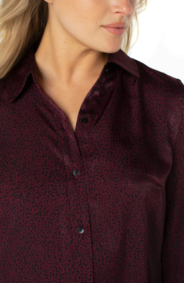 Button Front Woven Blouse | Mini Leopard Print, Shibori Blue