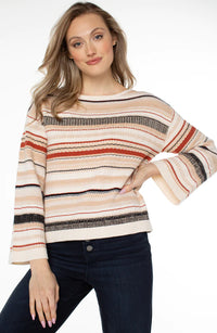 Boat Neck Textured Sweater | Rust/Cream Stripes