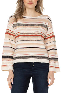 Boat Neck Textured Sweater | Rust/Cream Stripes