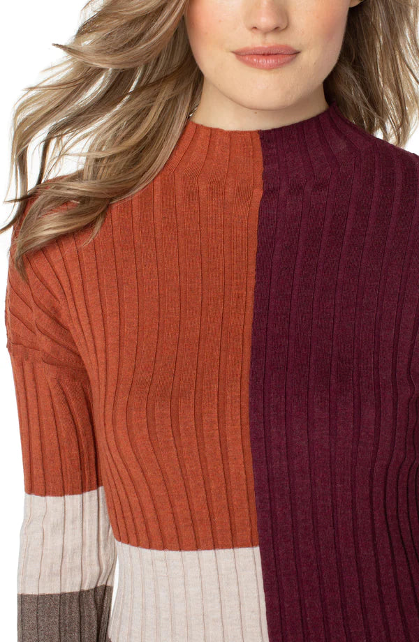 Mock Neck Colorblock Sweater | Rust Colorblock