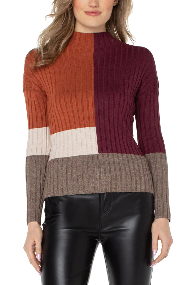 Mock Neck Colorblock Sweater | Rust Colorblock
