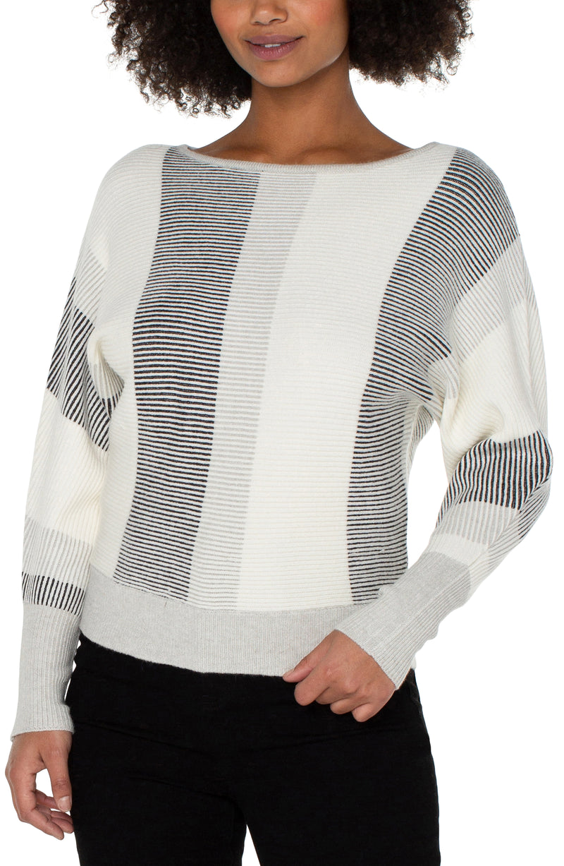 Boatneck Dolman Sweater | Grey & White Colorblock