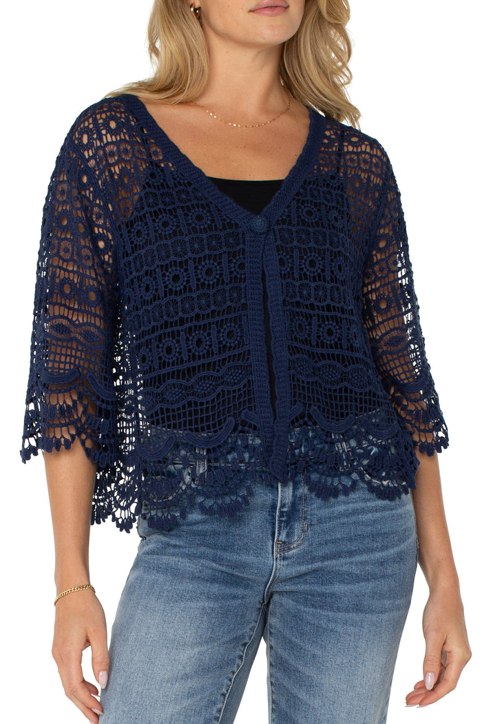 Short Sleeve Lace Bolero Top | Navy