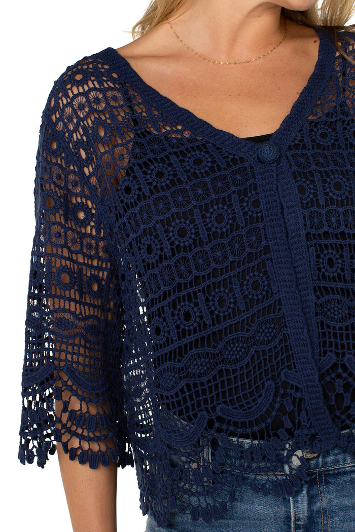 Short Sleeve Lace Bolero Top | Navy