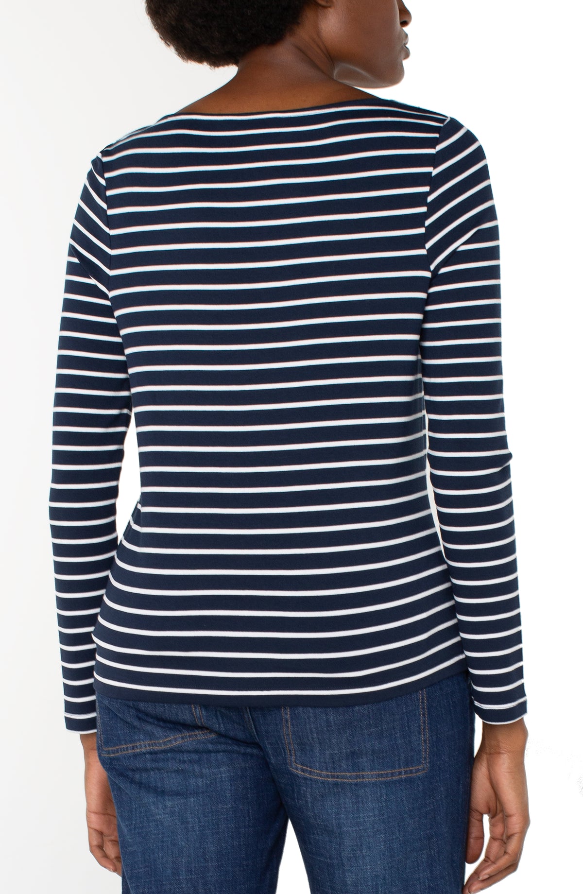 Long-Sleeve Striped Boatneck Top | Dark Navy/White