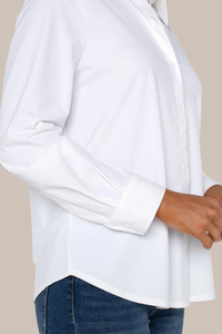 Long-Sleeve Button Front Knit Shirt | White