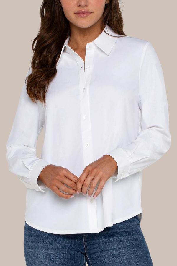 Long-Sleeve Button Front Knit Shirt | White