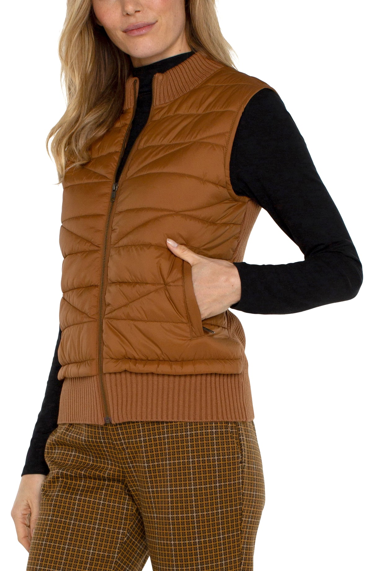 Sleeveless Quilted Full Zip Sweater Vest | Tumeric