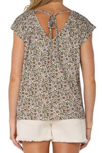Dolman Tie-Back Knit Top | Olive Leaf/Cream