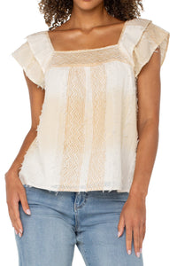 Square Neck Woven Blouse | Brown/Cream Chevron Stripe