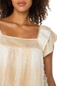 Square Neck Woven Blouse | Brown/Cream Chevron Stripe
