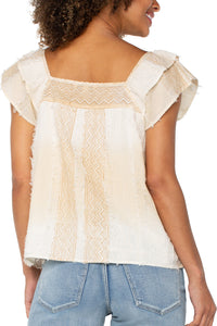 Square Neck Woven Blouse | Brown/Cream Chevron Stripe