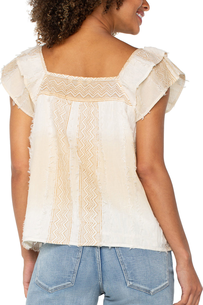 Square Neck Woven Blouse | Brown/Cream Chevron Stripe