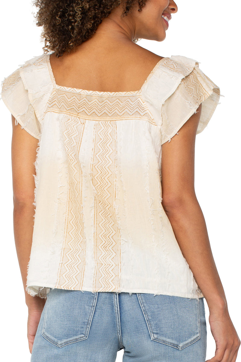 Square Neck Woven Blouse | Brown/Cream Chevron Stripe