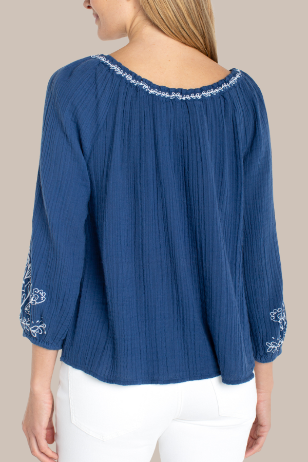 3/4 Sleeve Woven with Embroidery | Liberty Blue