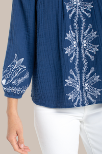3/4 Sleeve Woven with Embroidery | Liberty Blue