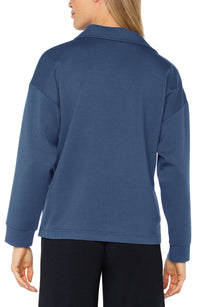 Long Sleeve V-neck with Popover Collar | Prussian Blue