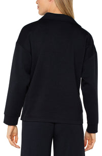 Long Sleeve V-neck with Popover Collar | Prussian Blue, Black
