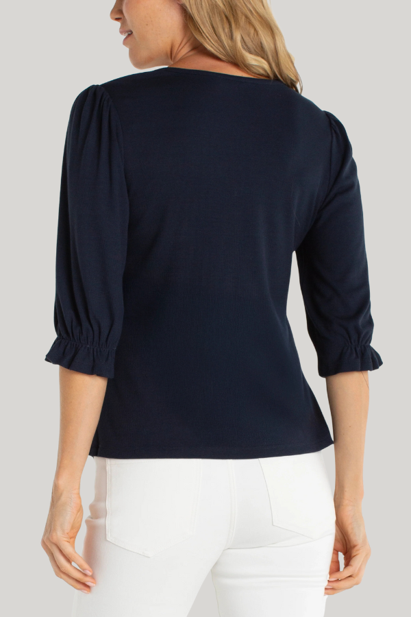 Elbow Sleeve Notch Knit Tee | Dark Navy