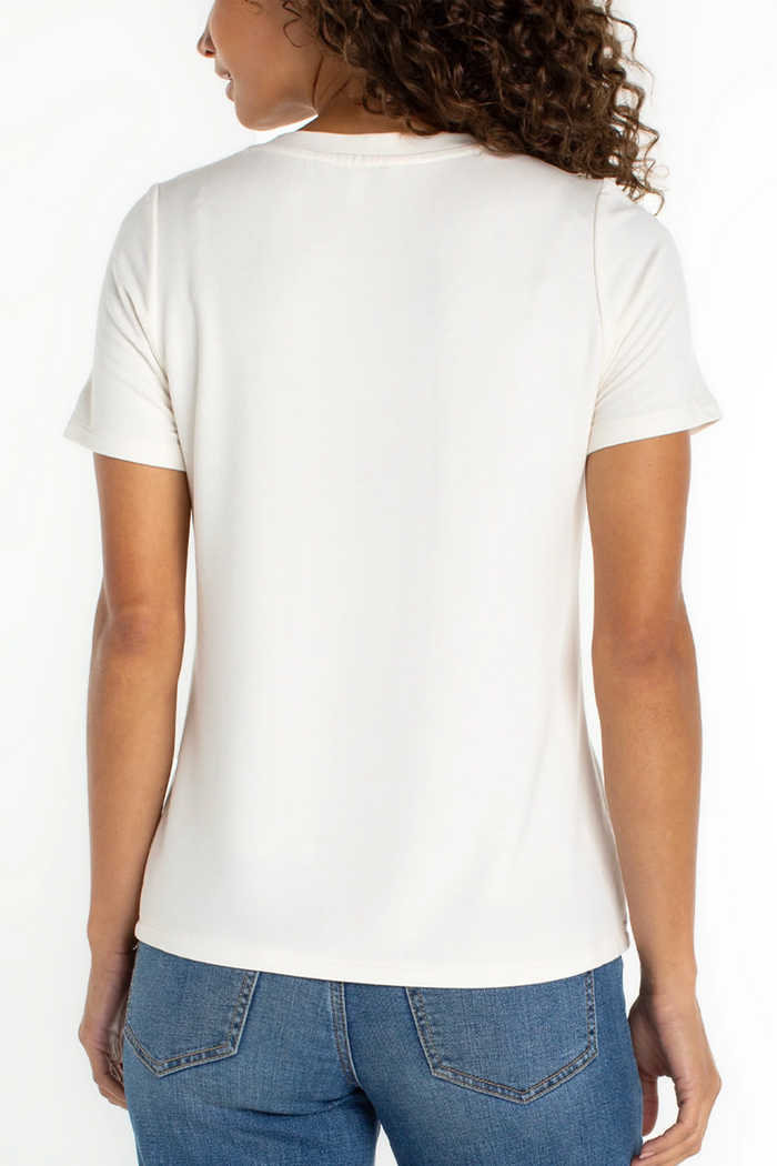 Short Sleeve V-Neck Knit Tee | French Cream
