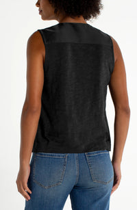 Sleeveless V-Neck Woven Knit Top | Black, Navy, Whipped Cream