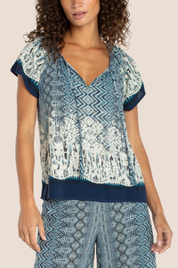 Short Sleeve Woven Top | Nomad Ikat Print
