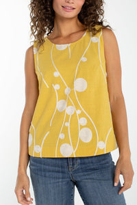 Sleevless Button Back Woven Top | Yellow/Cream