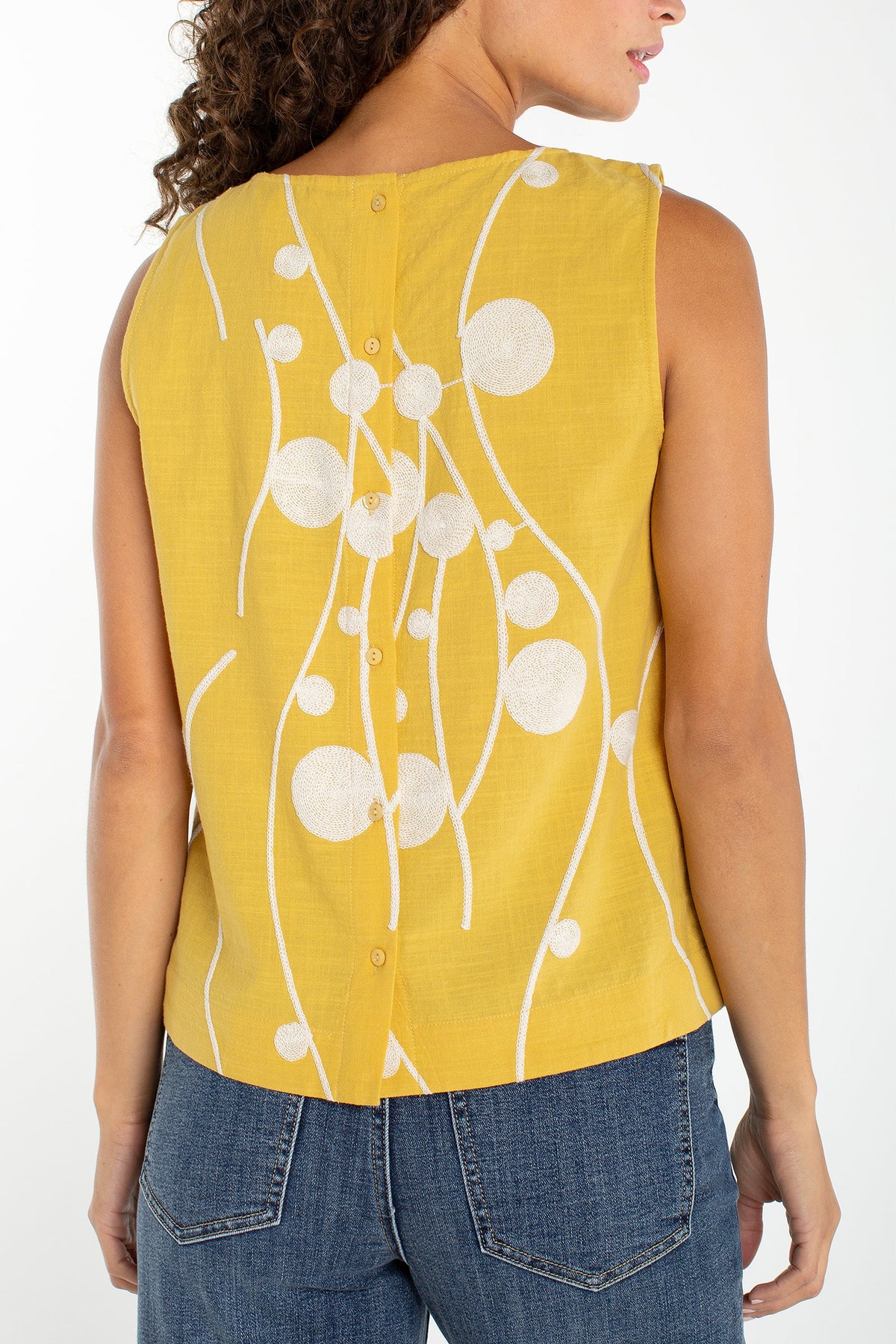 Sleevless Button Back Woven Top | Yellow/Cream