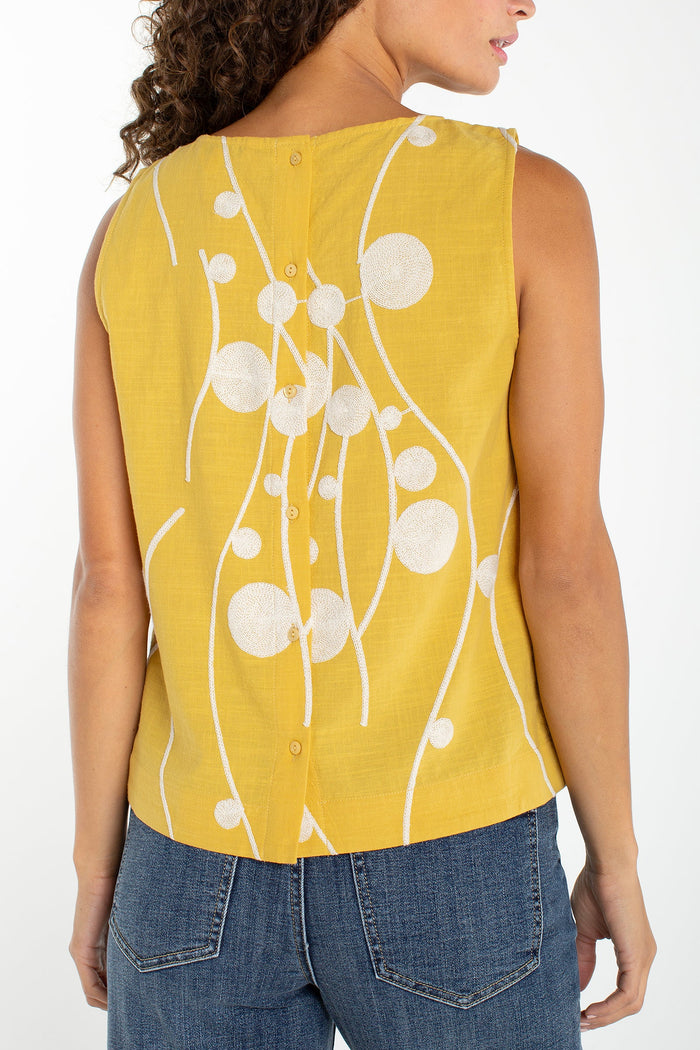 Sleevless Button Back Woven Top | Yellow/Cream