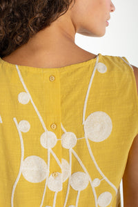 Sleevless Button Back Woven Top | Yellow/Cream