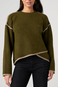Long Sleeve Crewneck Sweater with Tulip Hem | Olive/Mushroom
