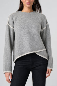 Long Sleeve Crewneck Sweater with Tulip Hem | Light Heather Grey