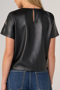 Short Sleeve Crew Neck Tee with Embellishments | Black