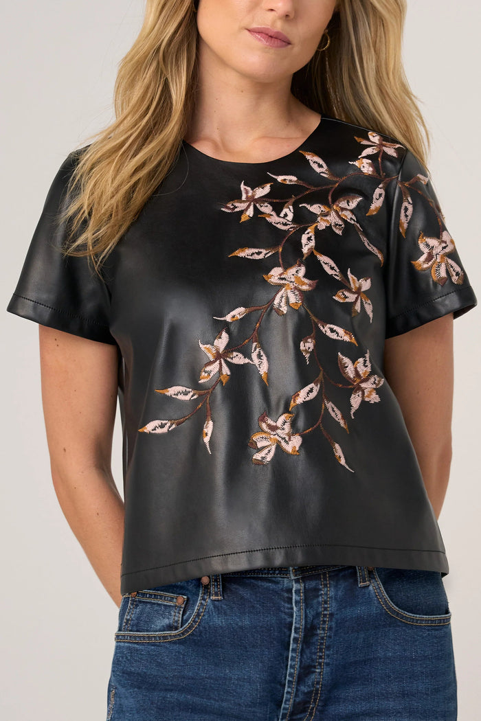 Short Sleeve Crew Neck Tee with Embellishments | Black