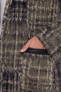 Long-Sleeve Snap Front Sweater Coat | Olive/Black Plaid