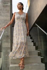 Sleeveless Smocked Waist Woven Maxi Dress | Citron Multi
