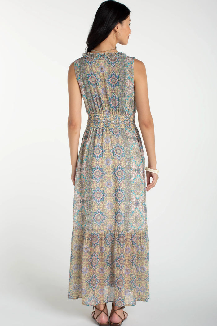 Sleeveless Smocked Waist Woven Maxi Dress | Citron Multi