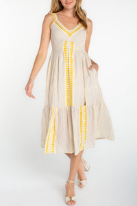 Sleeveless Midi Dress | Cream/Brown Stripe