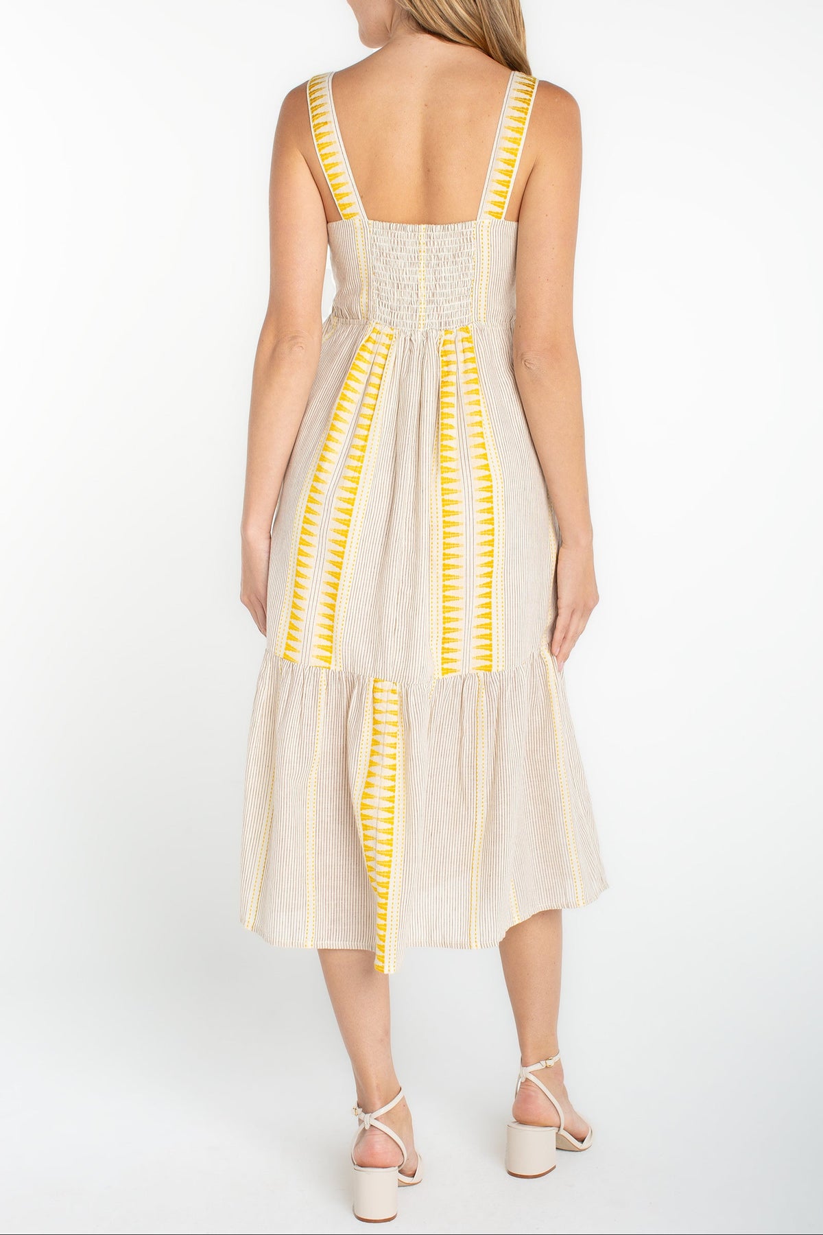 Sleeveless Midi Dress | Cream/Brown Stripe
