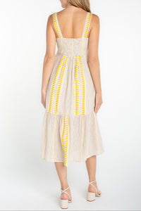 Sleeveless Midi Dress | Cream/Brown Stripe
