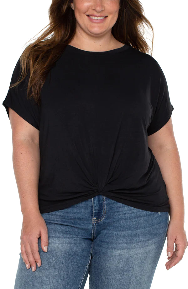 Twist Front Dolman Moda Knit Tee | Black