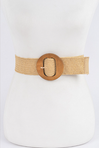 Circle Wood Buckle Straw Belt