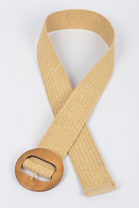 Circle Wood Buckle Straw Belt