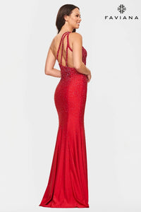 Faviana S10632 One Shoulder Hot Stone Gown | Ruby Red, Hot Pink, Black, Lilac