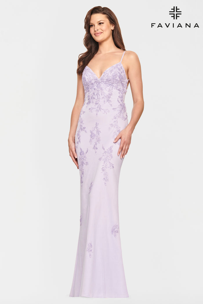 Faviana S10633 Beaded on Mesh Gown