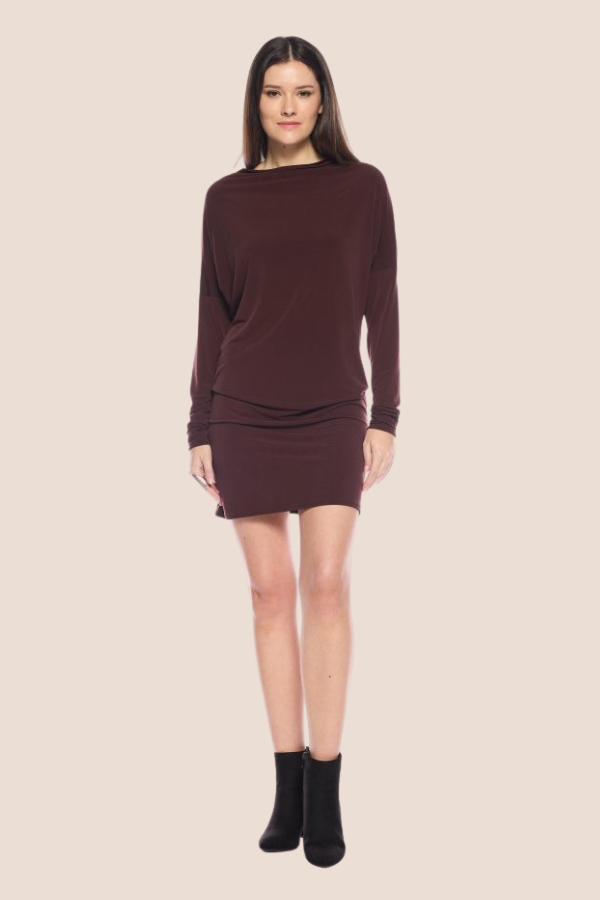 Long Sleeve Jersey Batwing 4-in-1 Dress | Chocolate, Black