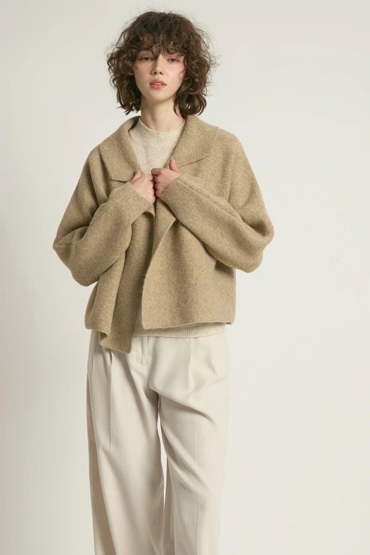 Wide Shawl Cardigan | Taupe, Charcoal